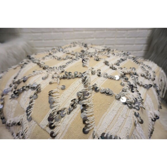 Moroccan Vintage Pouf, Handira Pouf Floor Pillow, Berber Ottoman - Picture 8 of 10